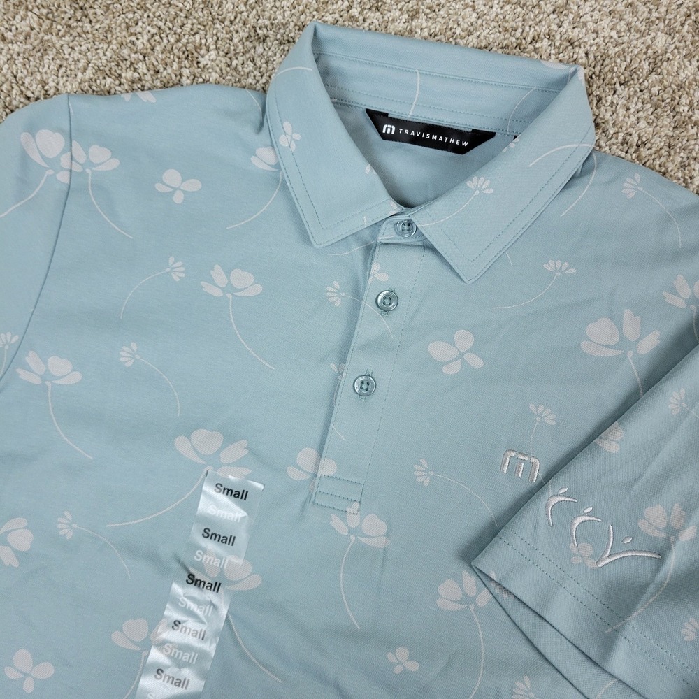 NWOT Travis Mathew Mens Small Gray AOP‎ Floral Performance Stretch Polo SS
